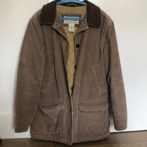 L.L. BEAN Tan Brown Corduroy Barn Coat Chore Jacket Quilted Lining Warm LP